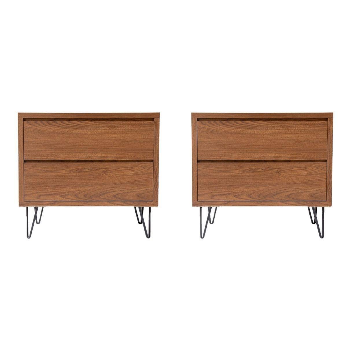 Set de 2 burós con 2 cajones color nogal - mdf, melamina y metal