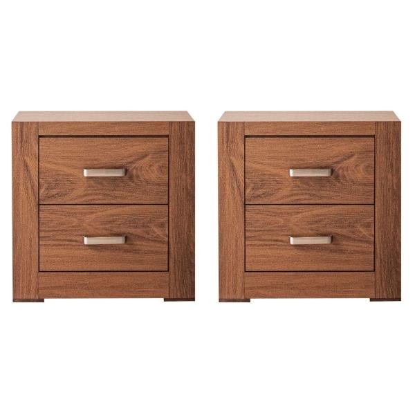 SET DE 2 BURÓS CON 2 CAJONES COLOR NOGAL CON JALADERAS DE METAL - MADERA INDUSTRIALIZADA