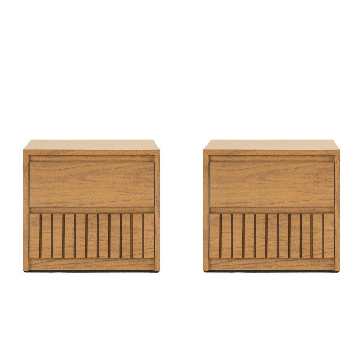 Set de 2 burós con 2 cajones color natural - madera industrializada