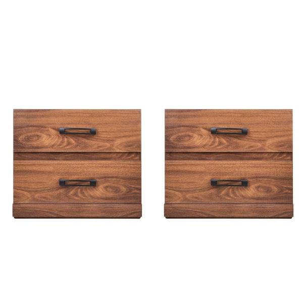 SET DE 2 BURÓS CON 2 CAJONES COLOR NOGAL - MADERA MDF