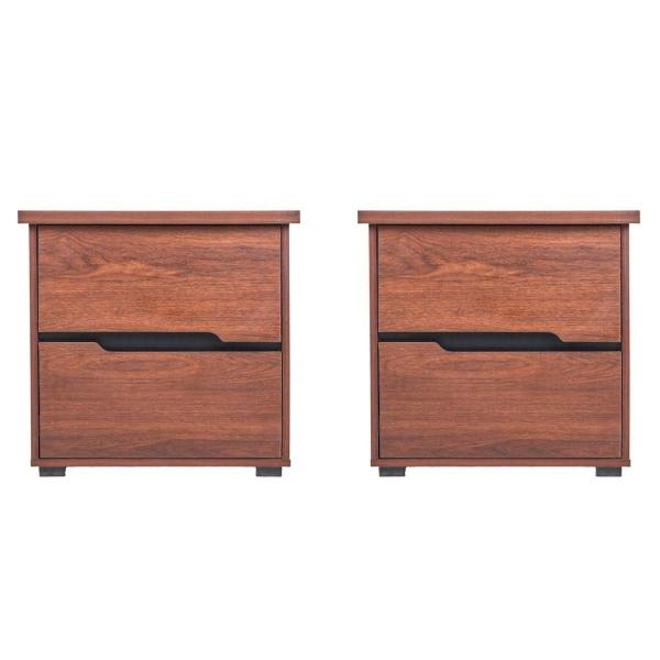 SET DE 2 BURÓS CON 2 CAJONES COLOR NOGAL - MADERA MDF Y MELAMINA