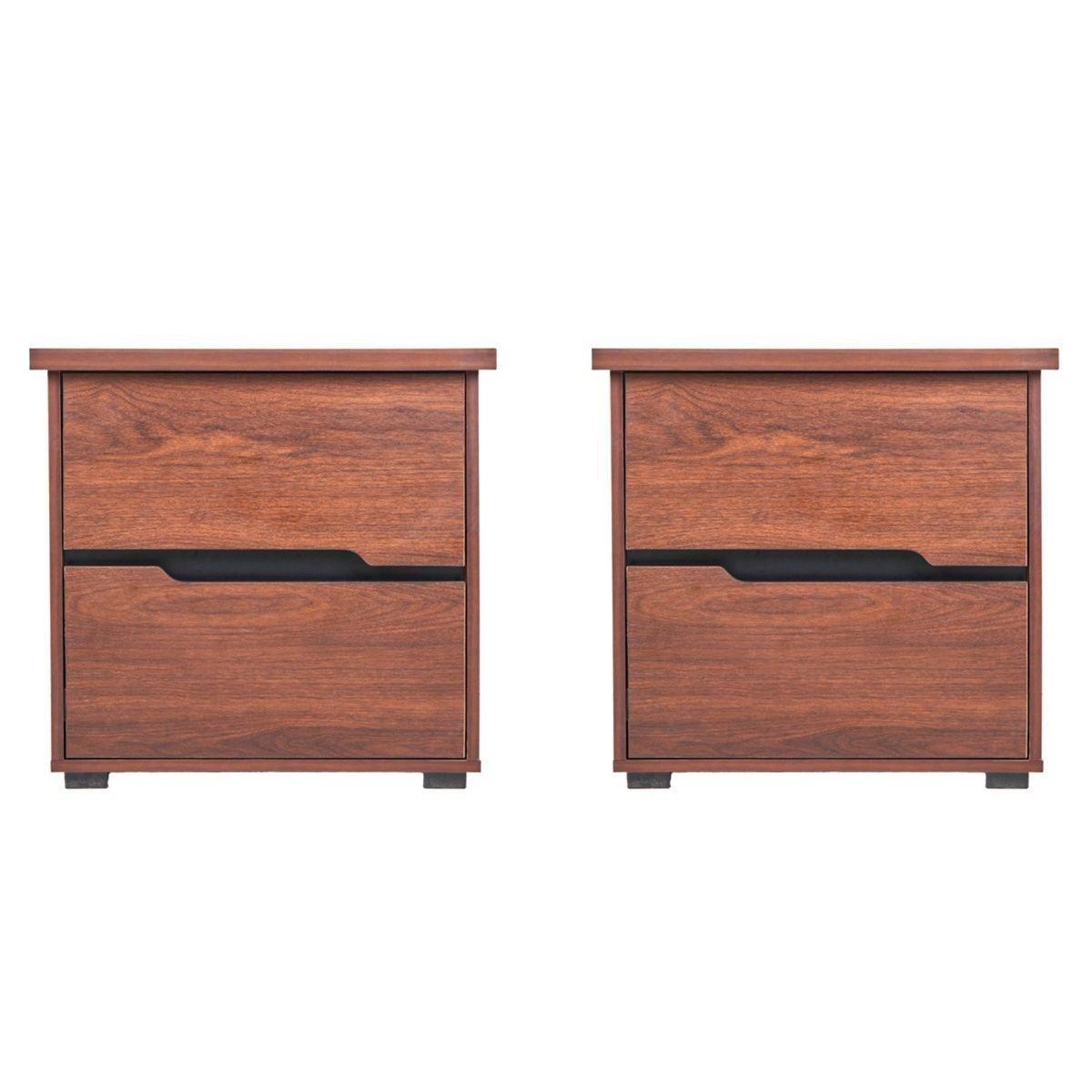 Set de 2 burós con 2 cajones color nogal - madera mdf y melamina