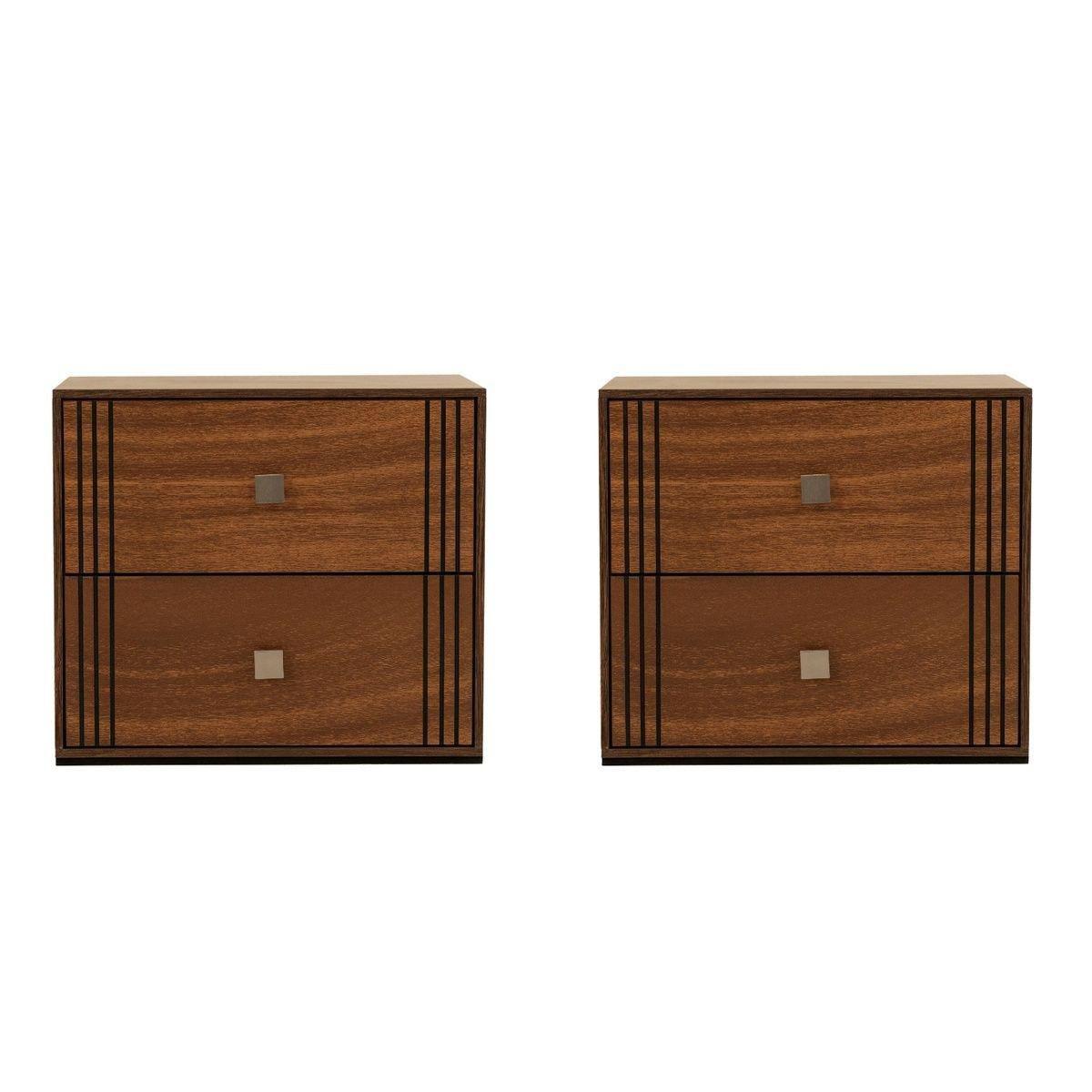 Set de 2 burós con 2 cajones color parota con jaladeras de metal - madera industrializada