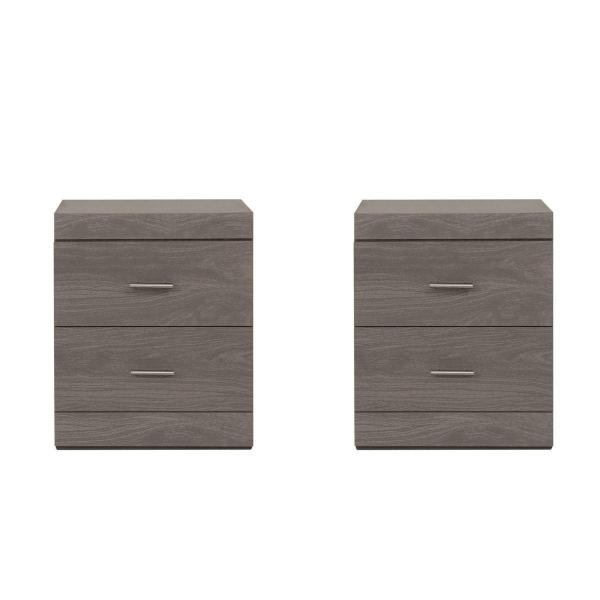 SET DE 2 BURÓS CON 2 CAJONES COLOR GRIS CON JALADERAS DE METAL - MADERA INDUSTRIALIZADA