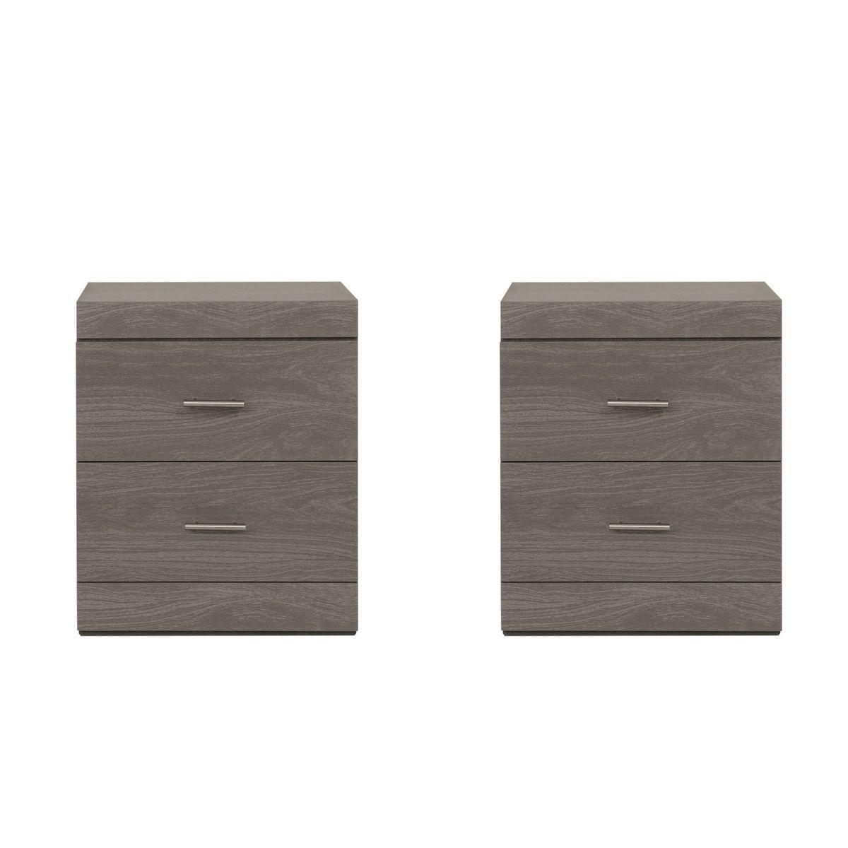 Set de 2 burós con 2 cajones color gris con jaladeras de metal - madera industrializada