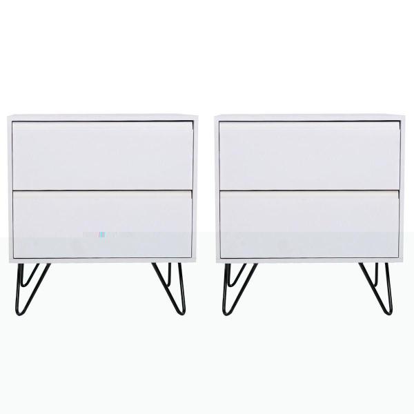 SET DE 2 BURÓS CON 2 CAJONES COLOR BLANCO - MDF, MELAMINA Y METAL