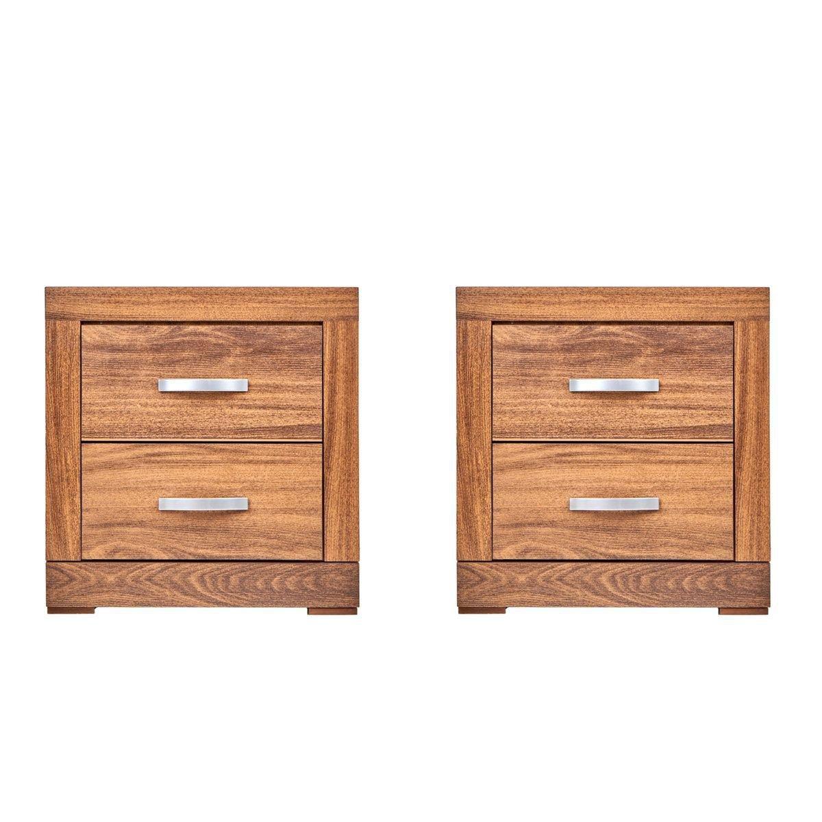 Set de 2 burós con 2 cajones color nogal con jaladeras de metal - madera mdf