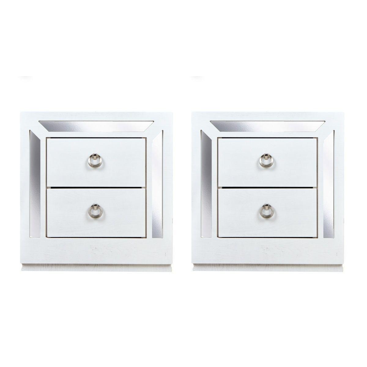 Set de 2 burós con 2 cajones color blanco y plata - madera mdf