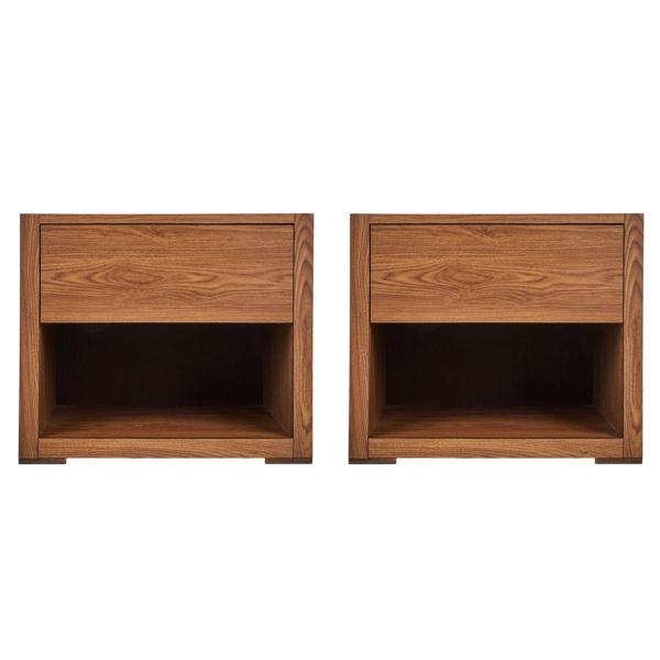 SET DE 2 BURÓS CON 1 CAJÓN Y 1 ESPACIO DE ALMACENAMIENTO COLOR NOGAL - ACABADO EN MELAMINA
