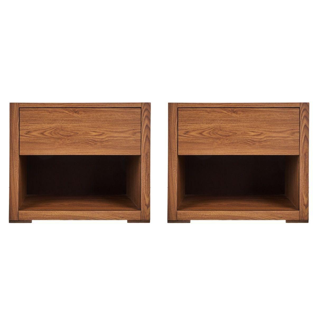 Set de 2 burós con 1 cajón y 1 espacio de almacenamiento color nogal - acabado en melamina