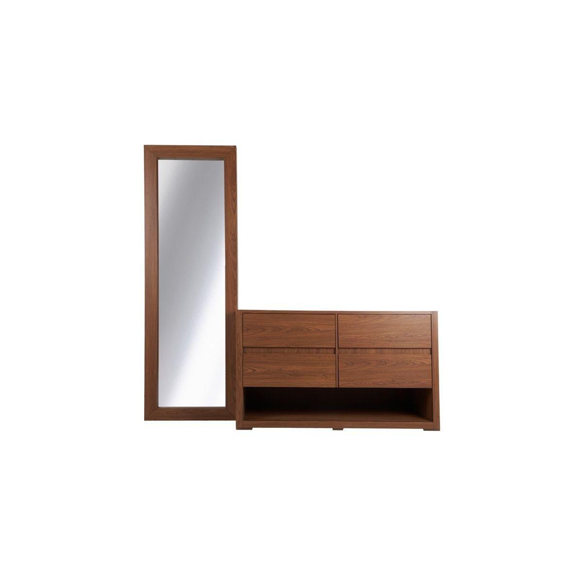 Tocador - cajonera y espejo de cuerpo completo color nogal - acabados en melamina