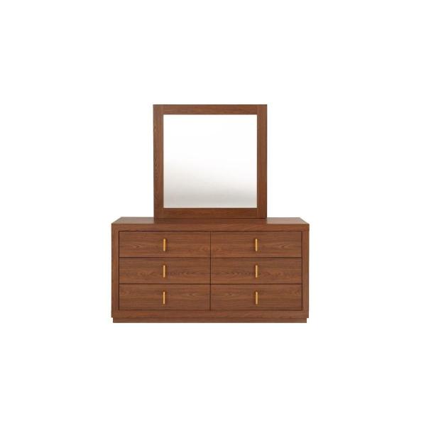 TOCADOR - CAJONERA CON 6 CAJONES Y ESPEJO COLOR NOGAL - MADERA INDUSTRIALIZADA
