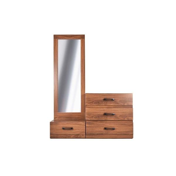 TOCADOR - CAJONERA Y ESPEJO DE CUERPO COMPLETO COLOR NOGAL - MADERA MDF