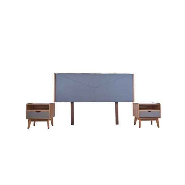 CABECERA KING SIZE CON 2 BURÓS DE 1 CAJÓN COLOR NOGAL Y GRIS - MADERA MDF Y MELAMINA