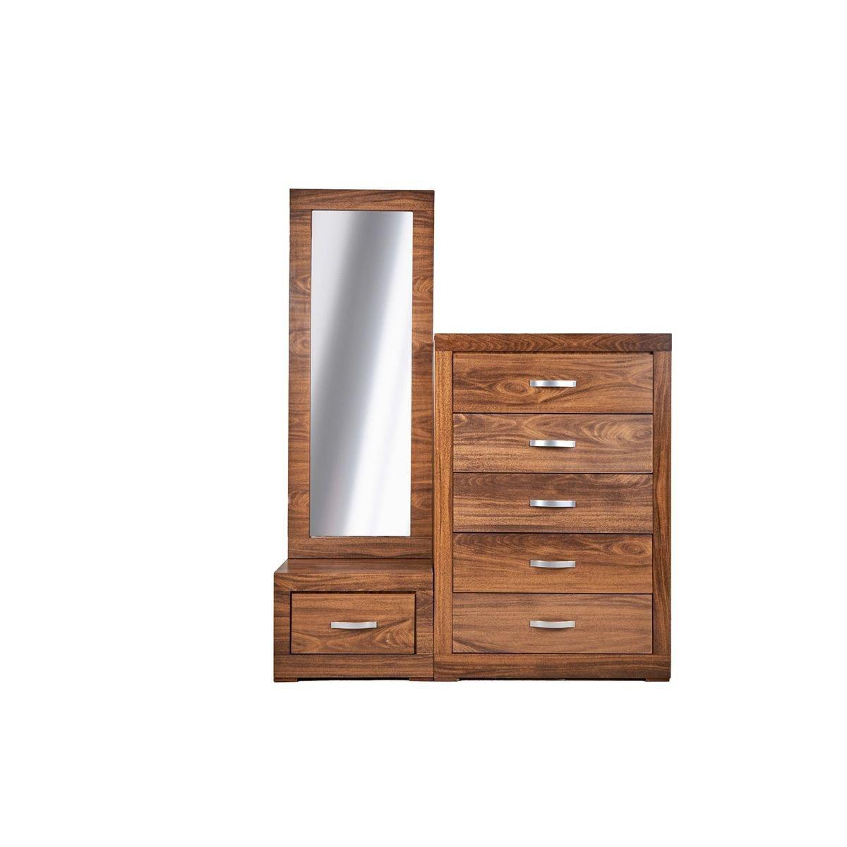 Tocador - cajonera y espejo de cuerpo completo color nogal - madera mdf