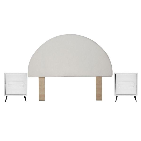 CABECERA KING SIZE CON 2 BURÓS DE 2 CAJONES COLOR BLANCO - MDF, MELAMINA Y METAL