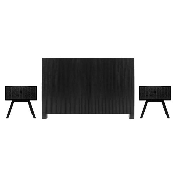 CABECERA KING SIZE CON 2 BURÓS DE 1 CAJÓN COLOR NEGRO - MDF, MELAMINA Y METAL