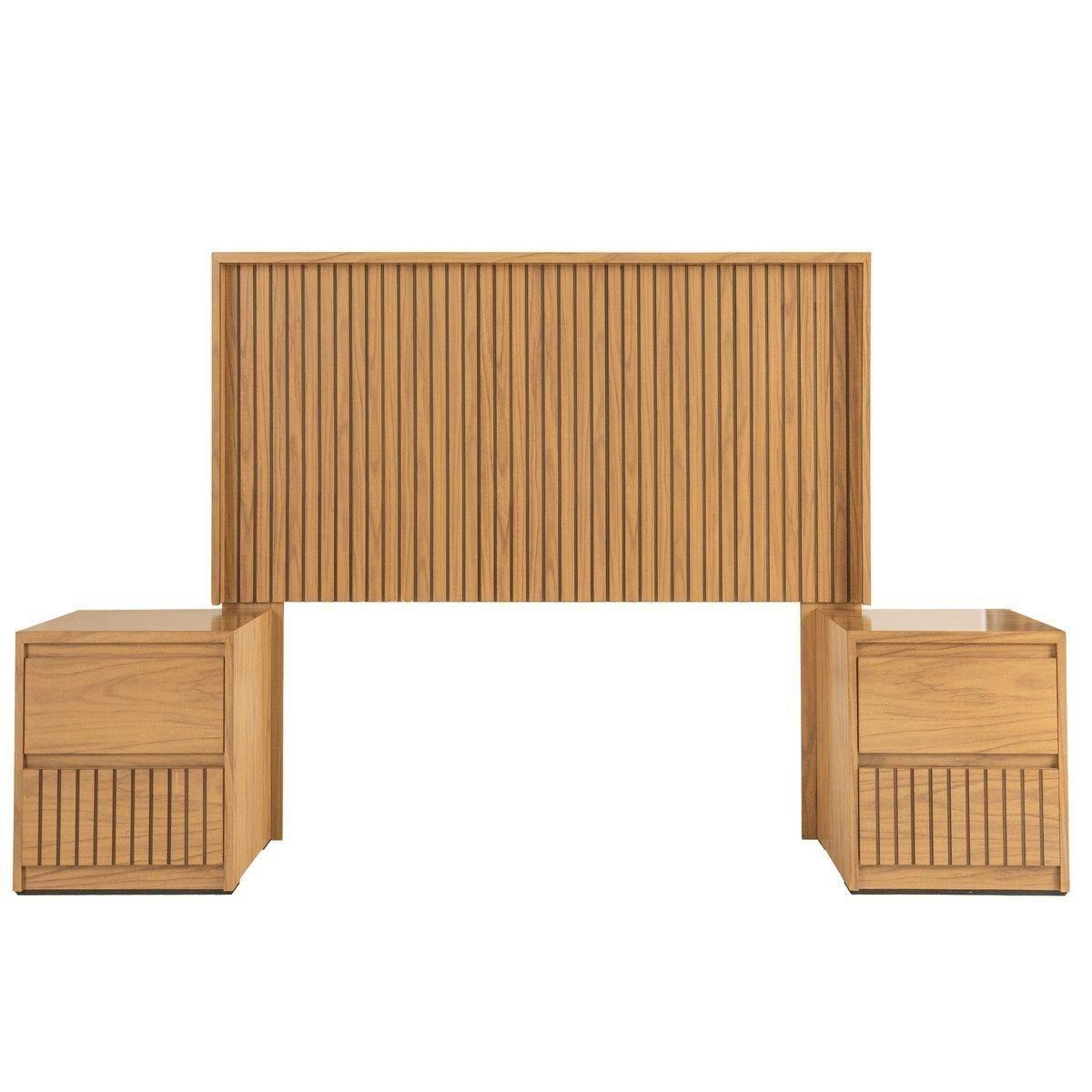 Cabecera king size con 2 burós de 2 cajones color natural - madera industrializada