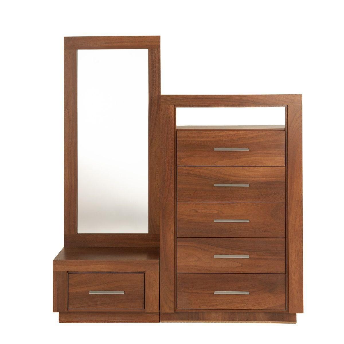 Tocador - cajonera con 5 cajones y espejo de cuerpo completo color parota - madera industrializada