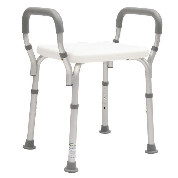Banco para Ducha de Aluminio sin Respaldo y con Brazos Desarmables - Blanco