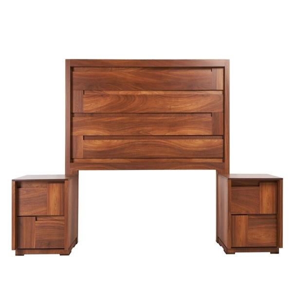 CABECERA KING SIZE CON 2 BURÓS DE 2 CAJONES COLOR NOGAL - MADERA MDF Y MELAMINA