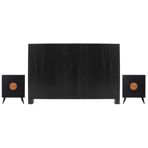 CABECERA KING SIZE CON 2 BURÓS DE 2 CAJONES COLOR NEGRO - MDF Y MELAMINA