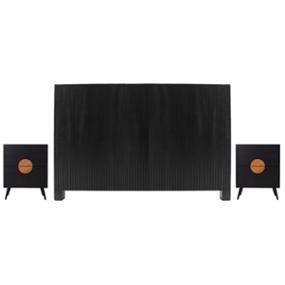 CABECERA KING SIZE CON 2 BURÓS DE 2 CAJONES COLOR NEGRO - MDF Y MELAMINA