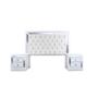 CABECERA TAPIZADA KING SIZE CON 2 BURÓS DE 2 CAJONES COLOR BLANCO Y PLATA - MADERA MDF