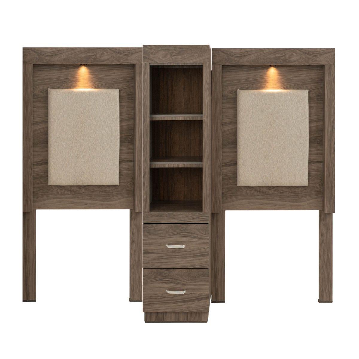 2 cabeceras individuales con luz y buró organizador color gris - madera industrializada