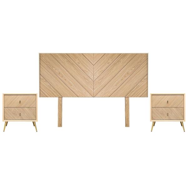 CABECERA KING SIZE CON 2 BURÓS DE 2 CAJONES COLOR NATURAL - MDF, MELAMINA Y METAL