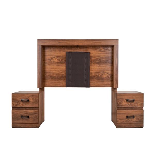 CABECERA CON LUZ KING SIZE CON 2 BURÓS DE 2 CAJONES COLOR NOGAL Y NEGRO - MADERA MDF