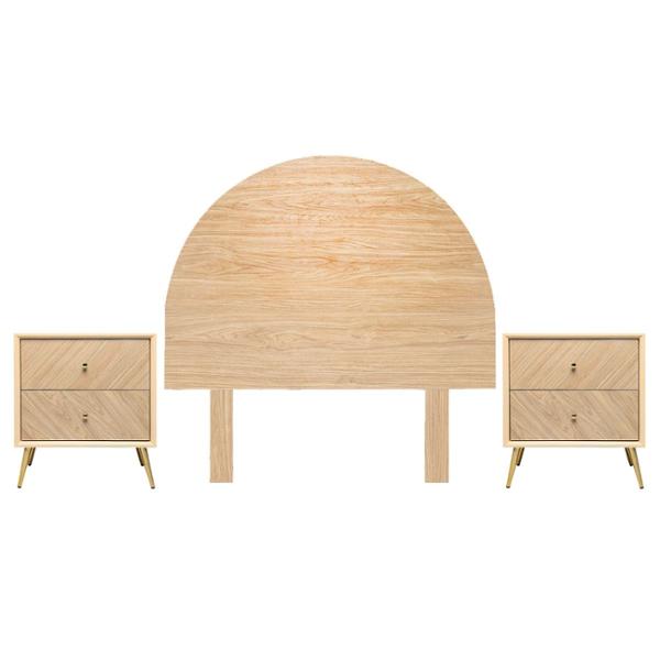 CABECERA KING SIZE CON 2 BURÓS DE 2 CAJONES COLOR NATURAL - MDF, MELAMINA Y METAL