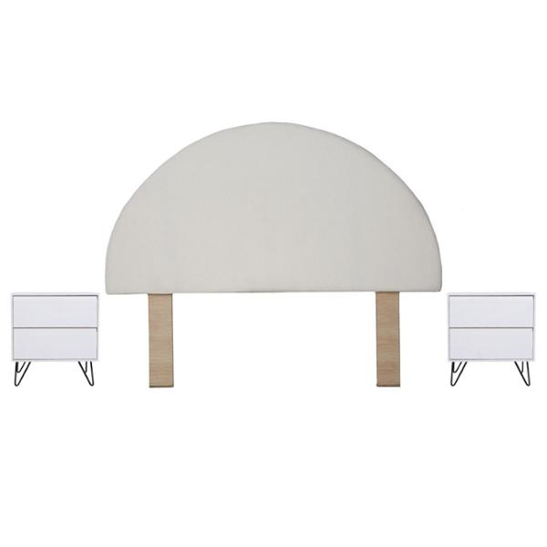 CABECERA KING SIZE CON 2 BURÓS DE 2 CAJONES COLOR BLANCO - MDF, MELAMINA Y METAL
