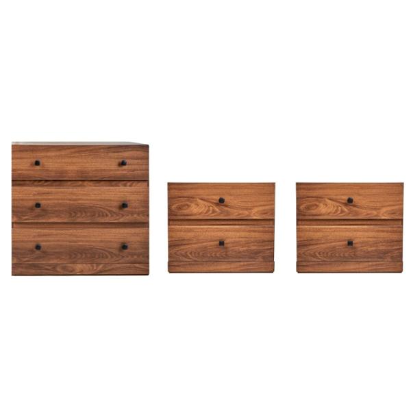 SET DE CAJONERA CON 3 CAJONES Y 2 BURÓS CON 2 CAJONES COLOR NOGAL - MADERA INDUSTRIALIZADA