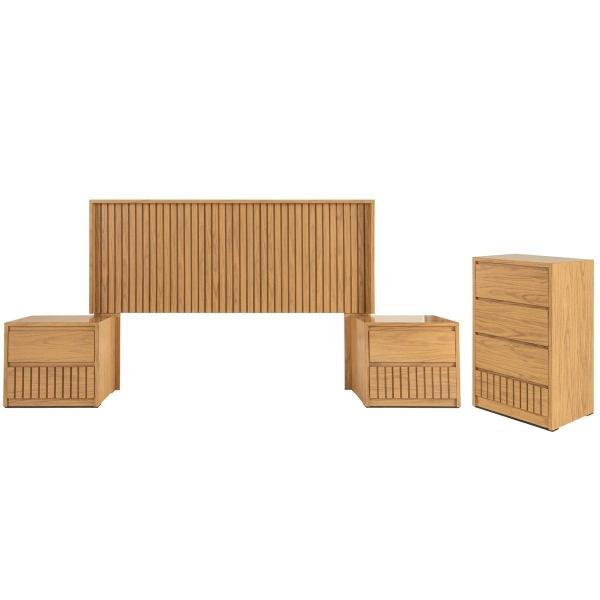 RECAMARA KING SIZE DE 4 PIEZAS CON CABECERA 2 BUROS Y CAJONERA COLOR NATURAL MADERA INDUSTRIALIZADA