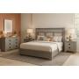 RECAMARA KING SIZE DE 4 PIEZAS CON CABECERA TAPIZADA 2 BUROS Y CAJONERA COLOR GRIS MAD IND TAP