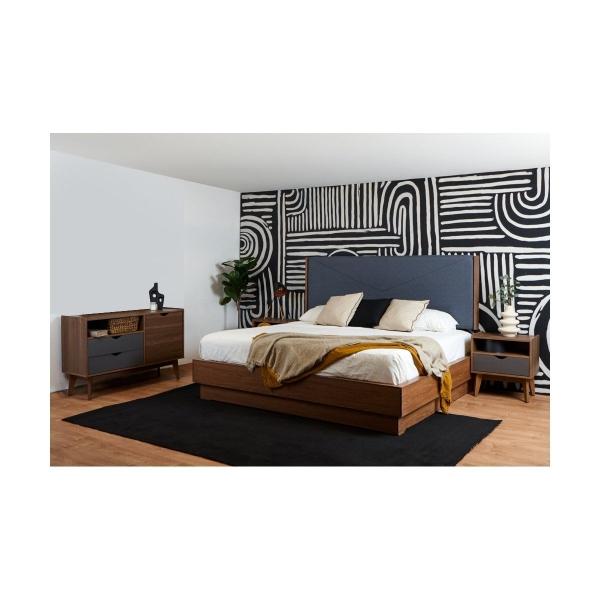 RECAMARA KING SIZE 4 PIEZAS CABECERA 2 BUROS CAJONERA NOGAL Y GRIS