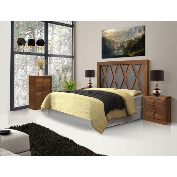 RECÁMARA KING SIZE DE 4 PIEZAS CON CABECERA, 2 BURÓS Y CAJONERA COLOR PAROTA Y GRIS - MELAMINA