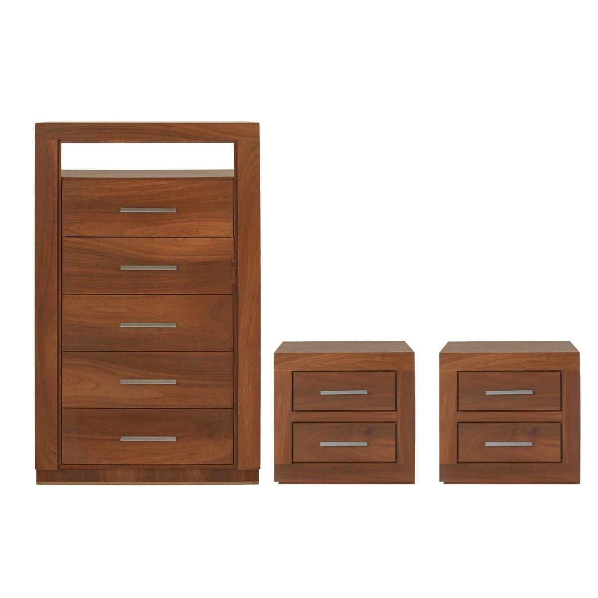 Set de cajonera con 5 cajones y 2 burós con 2 cajones color parota - madera industrializada