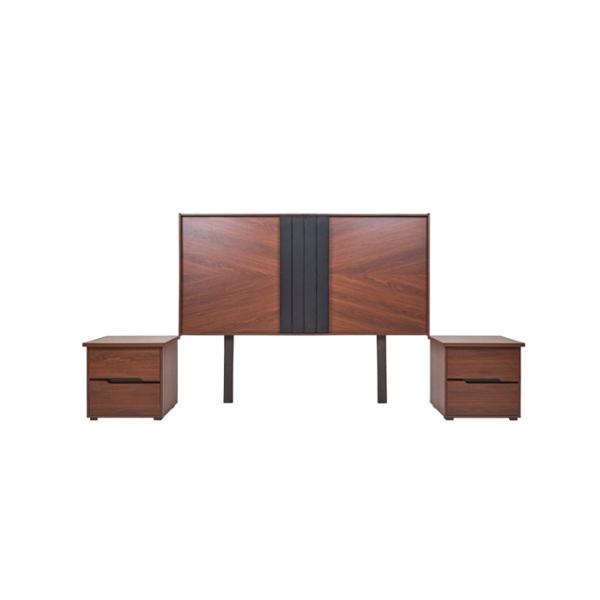 CABECERA KING SIZE CON 2 BURÓS DE 2 CAJONES COLOR NOGAL - MADERA MDF Y MELAMINA