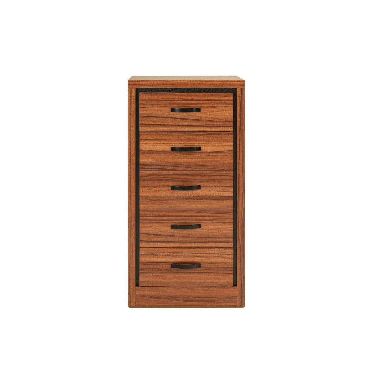 Cómoda - cajonera con 5 cajones color nogal con jaladeras de metal - melamina