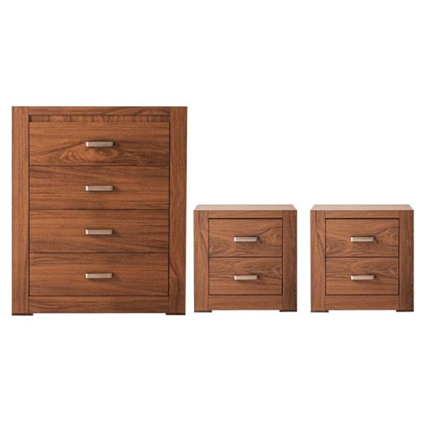 SET DE CAJONERA CON 4 CAJONES Y 2 BURÓS CON 2 CAJONES COLOR NOGAL - MADERA INDUSTRIALIZADA
