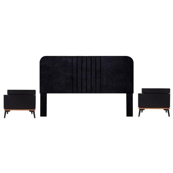 CABECERA KING SIZE CON 2 BURÓS DE 1 CAJÓN COLOR NEGRO - MDF, MELAMINA Y TAPIZ