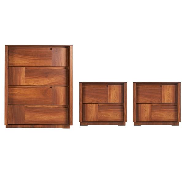 SET DE CAJONERA CON 4 CAJONES Y 2 BURÓS CON 2 CAJONES COLOR NOGAL - MELAMINA