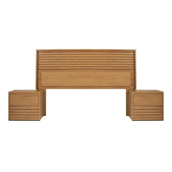 CABECERA CON LUZ KING SIZE CON 2 BURÓS DE 2 CAJONES COLOR NATURAL - MADERA INDUSTRIALIZADA