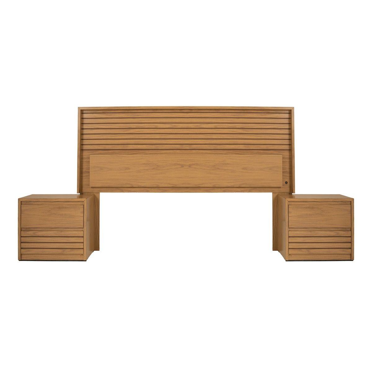 Cabecera con luz king size con 2 burós de 2 cajones color natural - madera industrializada