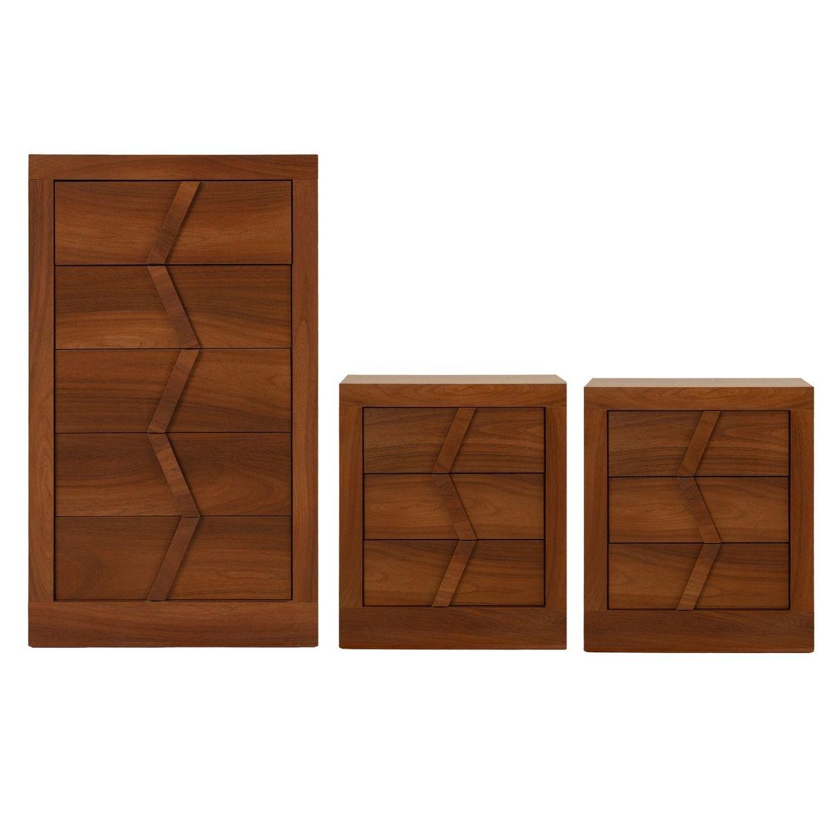 Set de cajonera con 5 cajones y 2 burós con 3 cajones color parota - melamina