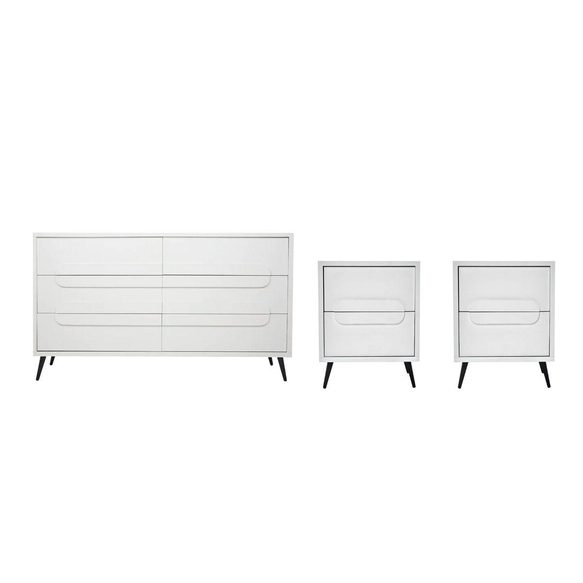 Set de cajonera con 6 cajones y 2 burós con 2 cajones color blanco - mdf, melamina y metal