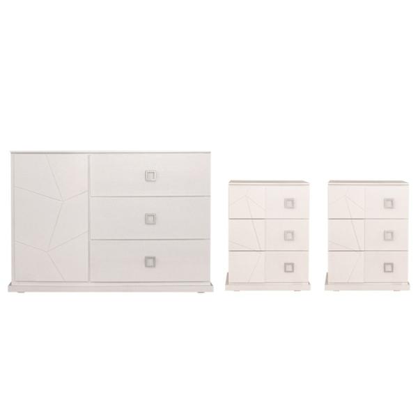 SET DE CAJONERA CON 3 CAJONES Y 1 PUERTA Y 2 BUROS CON 3 CAJONES COLOR BLANCO MADERA INDUSTRIALIZADA