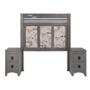 CABECERA TAPIZADA KING SIZE CON 2 BURÓS DE 2 CAJONES COLOR GRIS - MADERA INDUSTRIALIZADA Y TAPIZADO